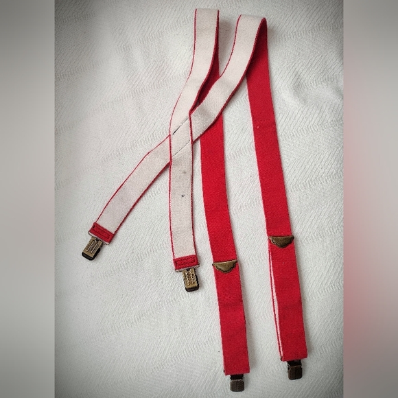 Filson Early 90's/Late 80's Vintage Red Logger Suspenders, Clip-on X-Back - Picture 3 of 12